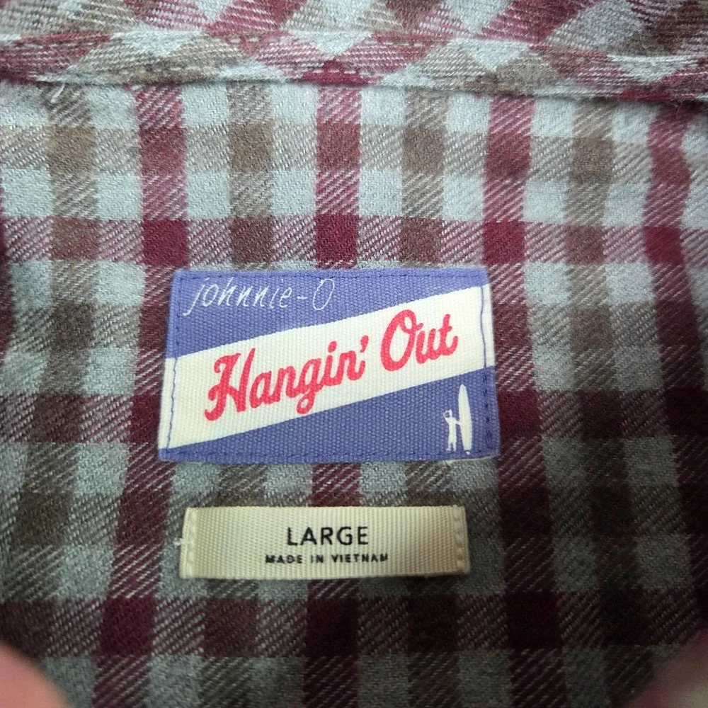 Johnnie-O Hangin out Flannel Shirt Mens L Red Gingham Check Long Sleeve Button
